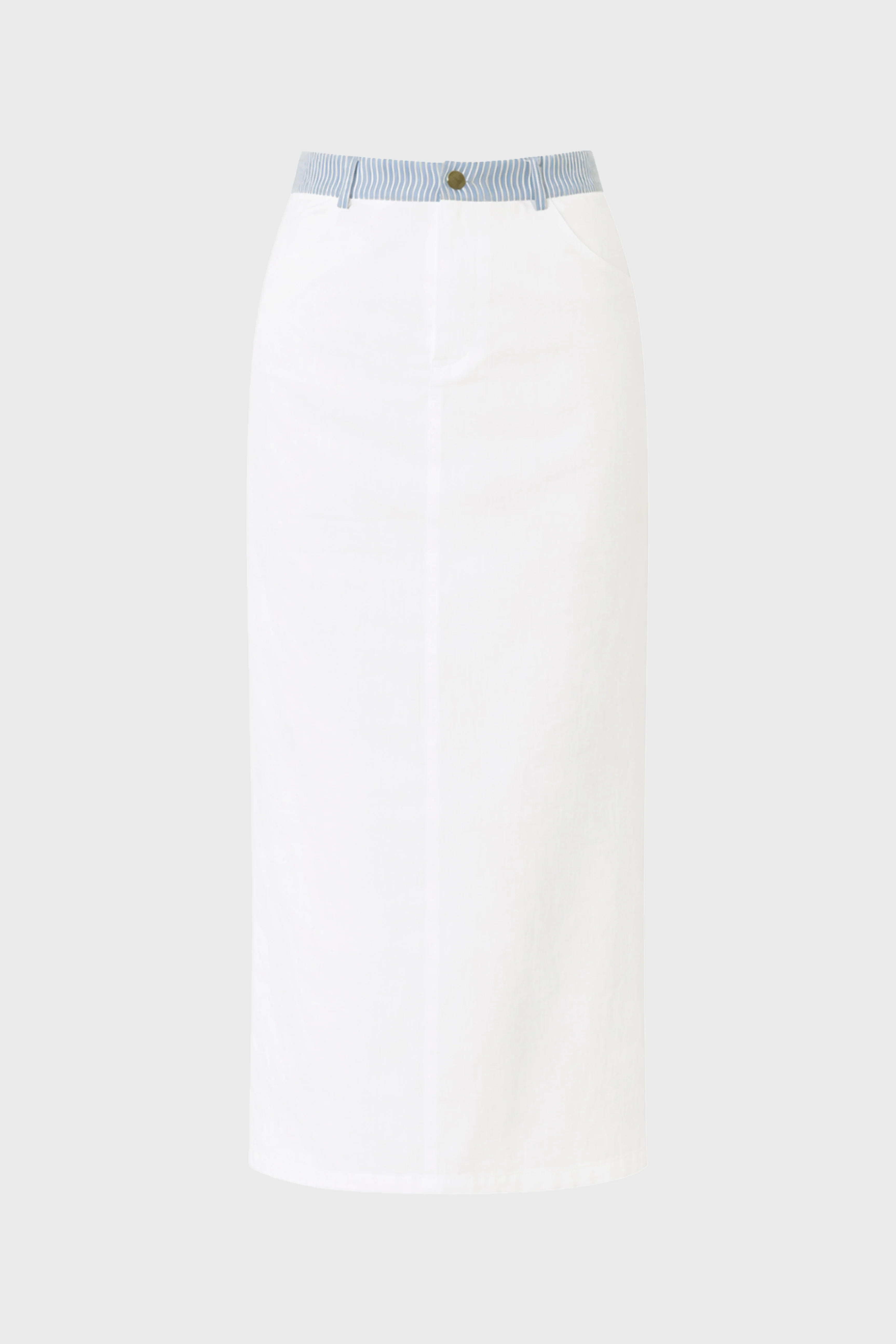 White Pinstripe Trim Denim Maxi Skirt - Image 6