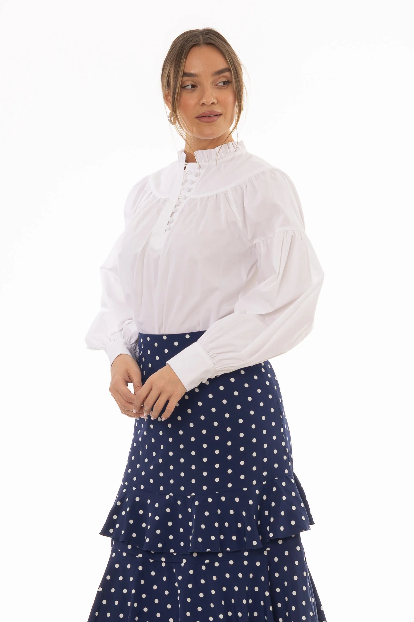 White Pintuck Ruffle Blouse - Image 3