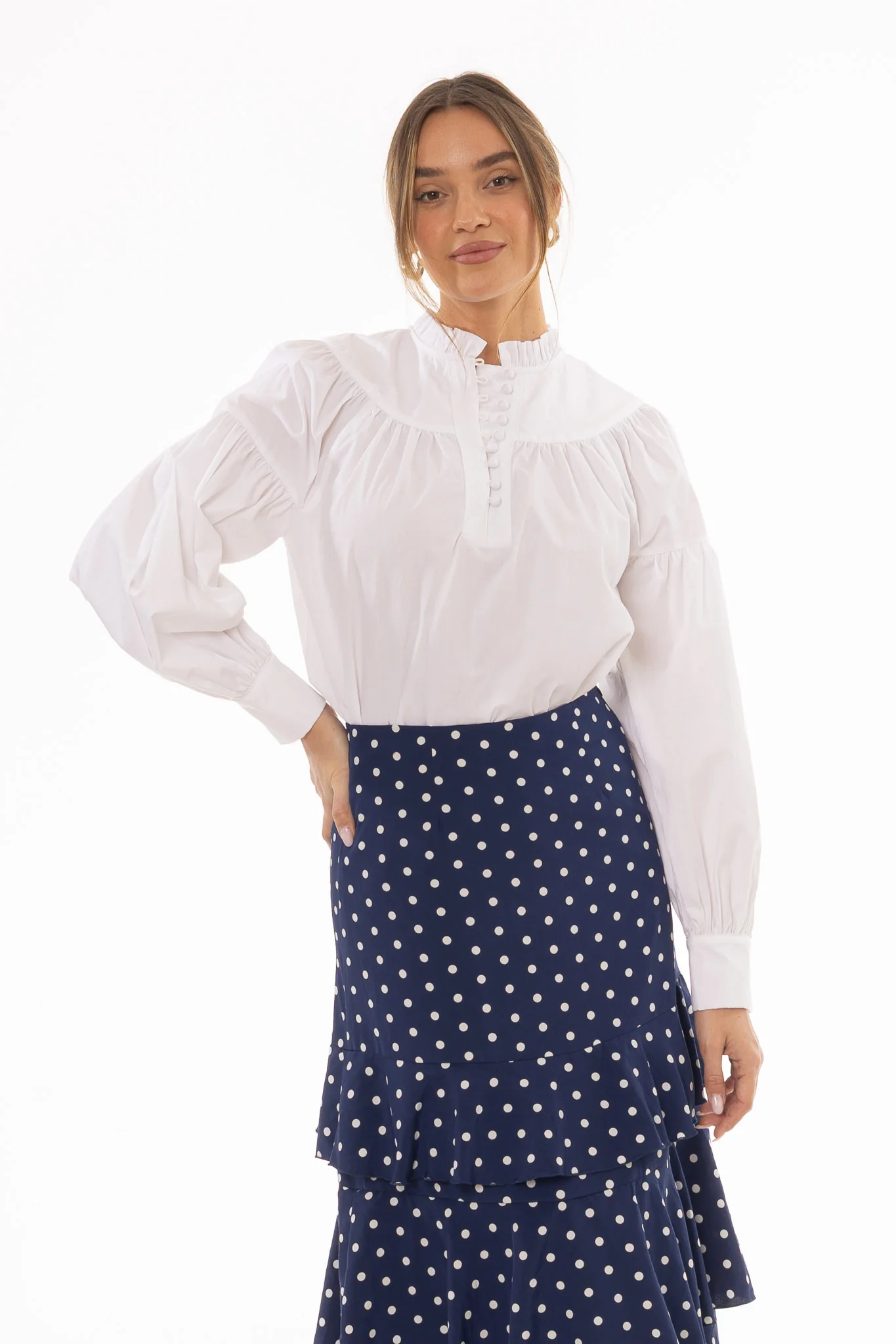 White Pintuck Ruffle Blouse - Image 5
