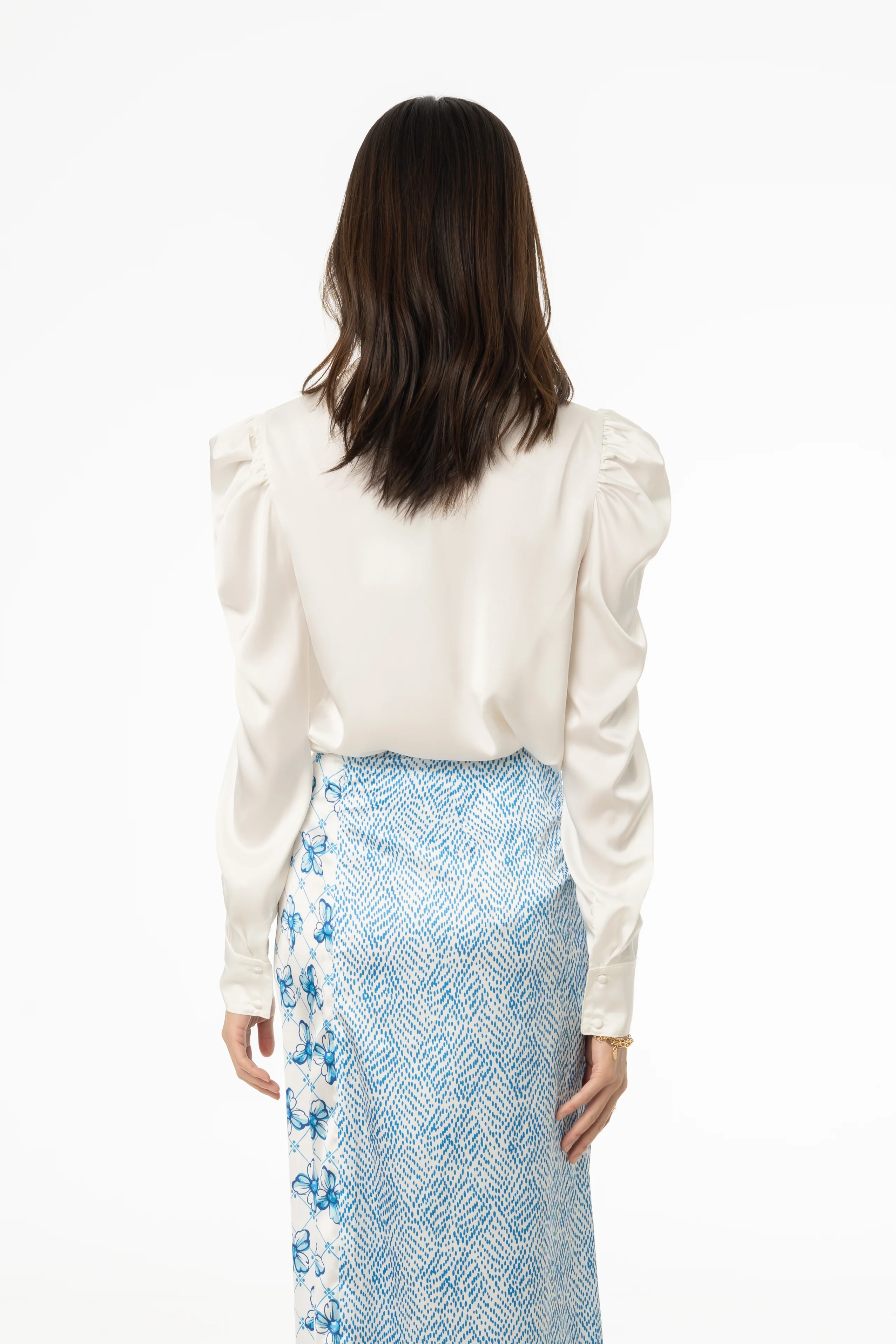 White Puff Sleeve Silky Blouse - Image 3