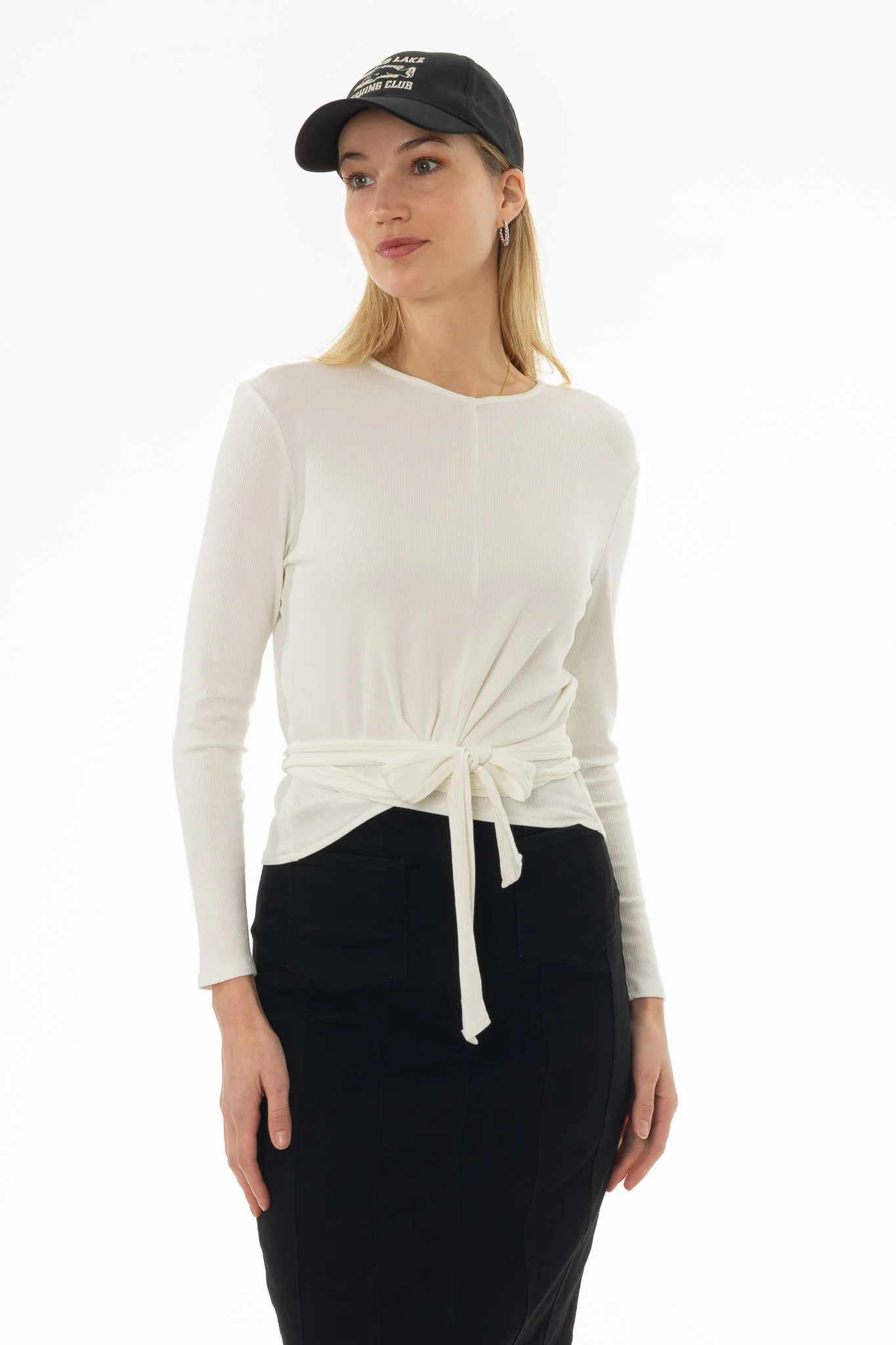 White Ribbed Tie T-Shirt