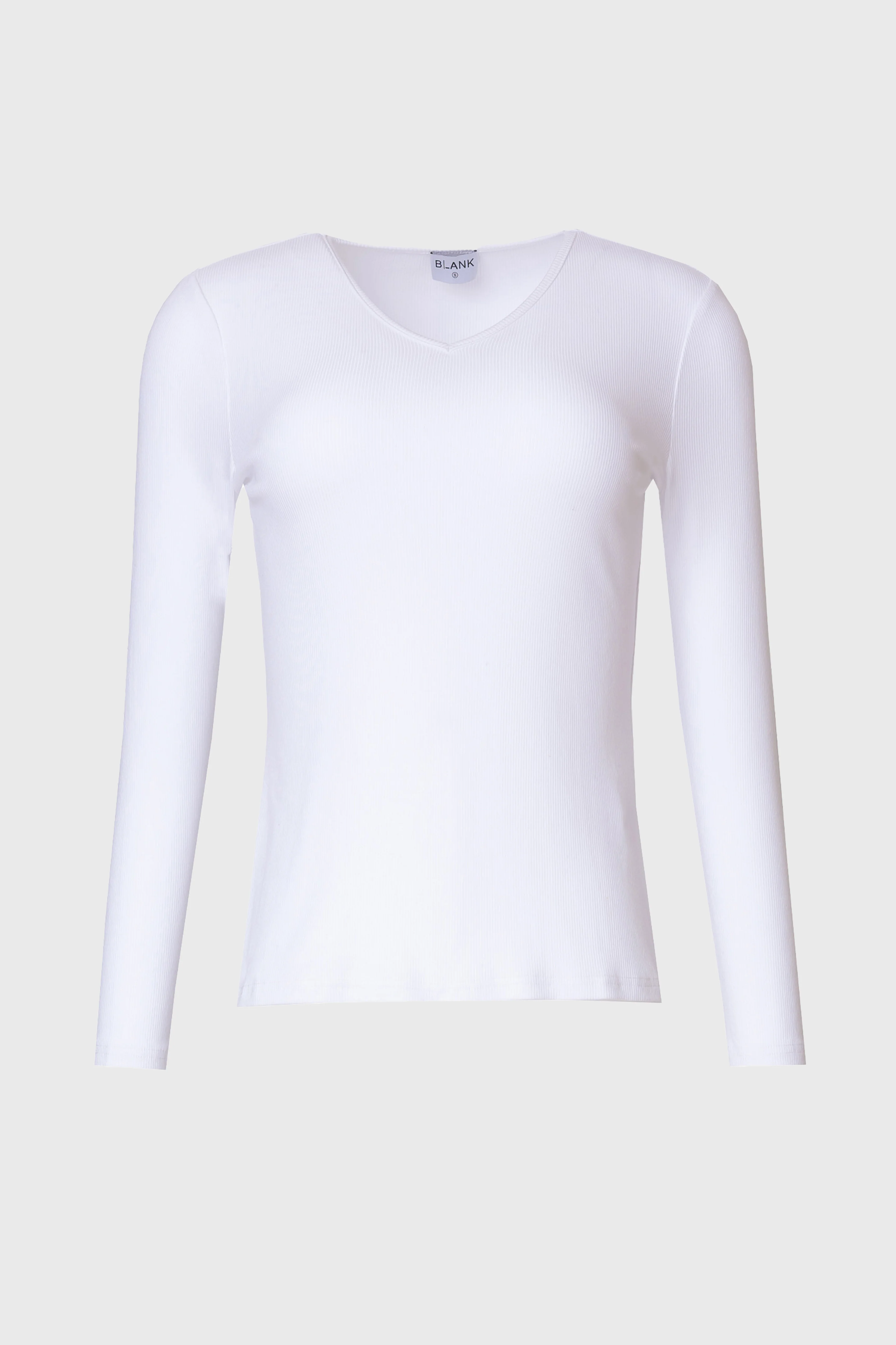White Ribbed V-Neck Long Sleeve T-Shirt - Image 5