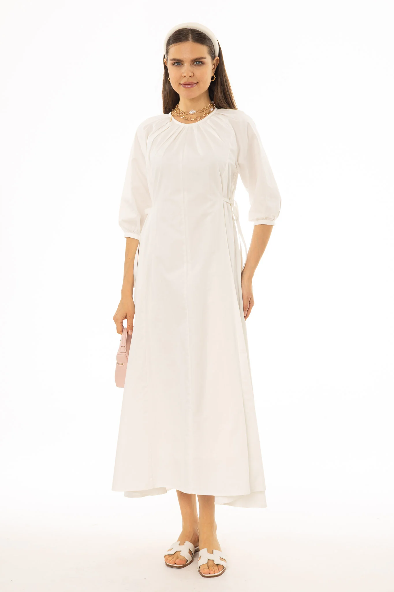 White Side Tie Cotton Maxi Dress - Image 2