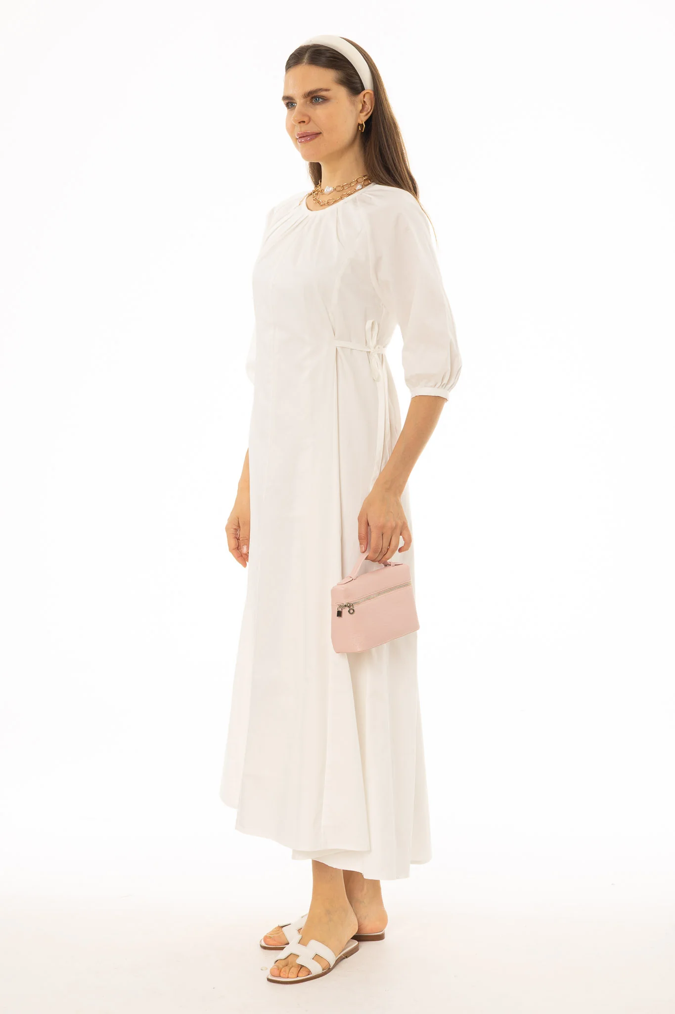 White Side Tie Cotton Maxi Dress - Image 3