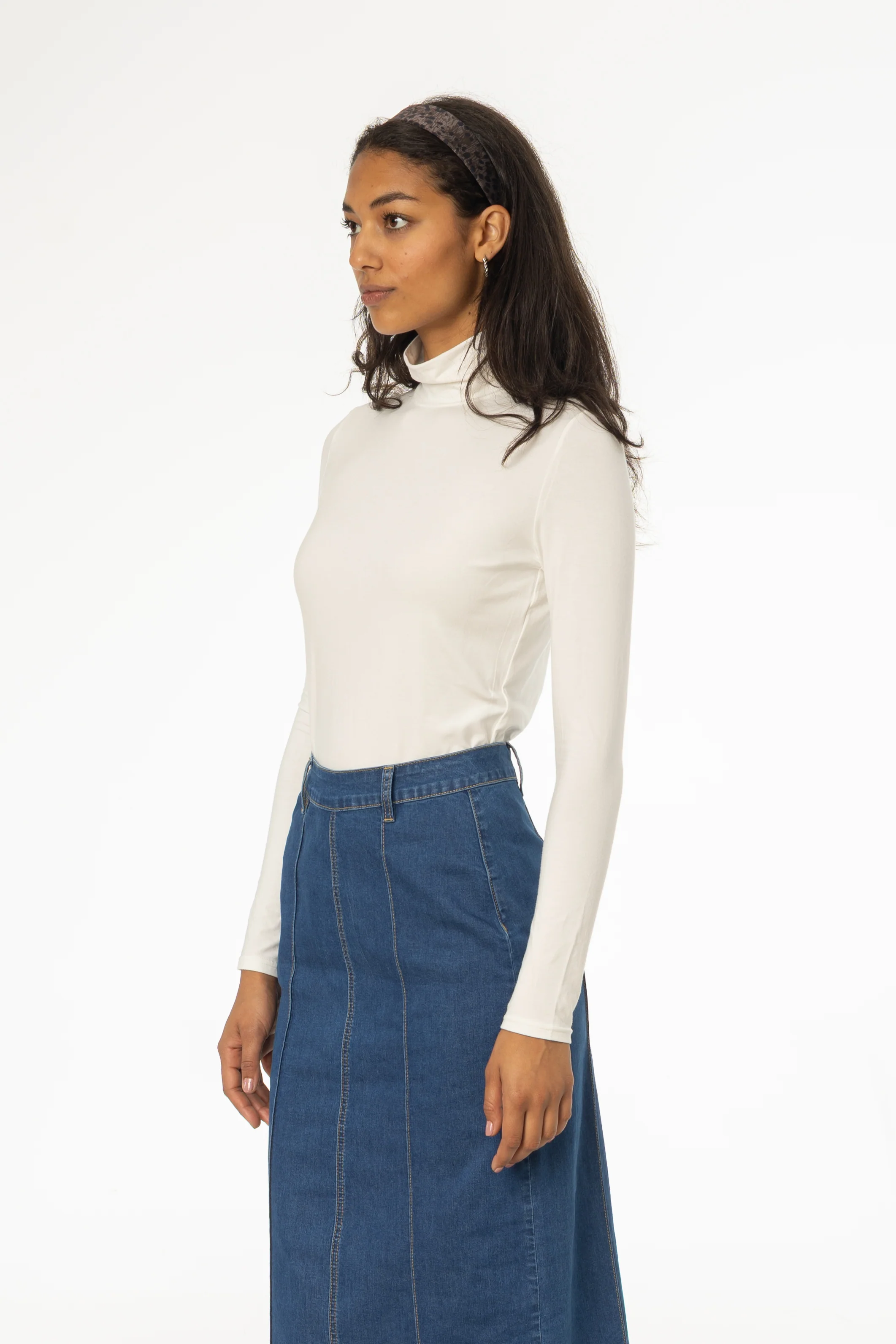 White Solid Turtleneck Top - Image 2