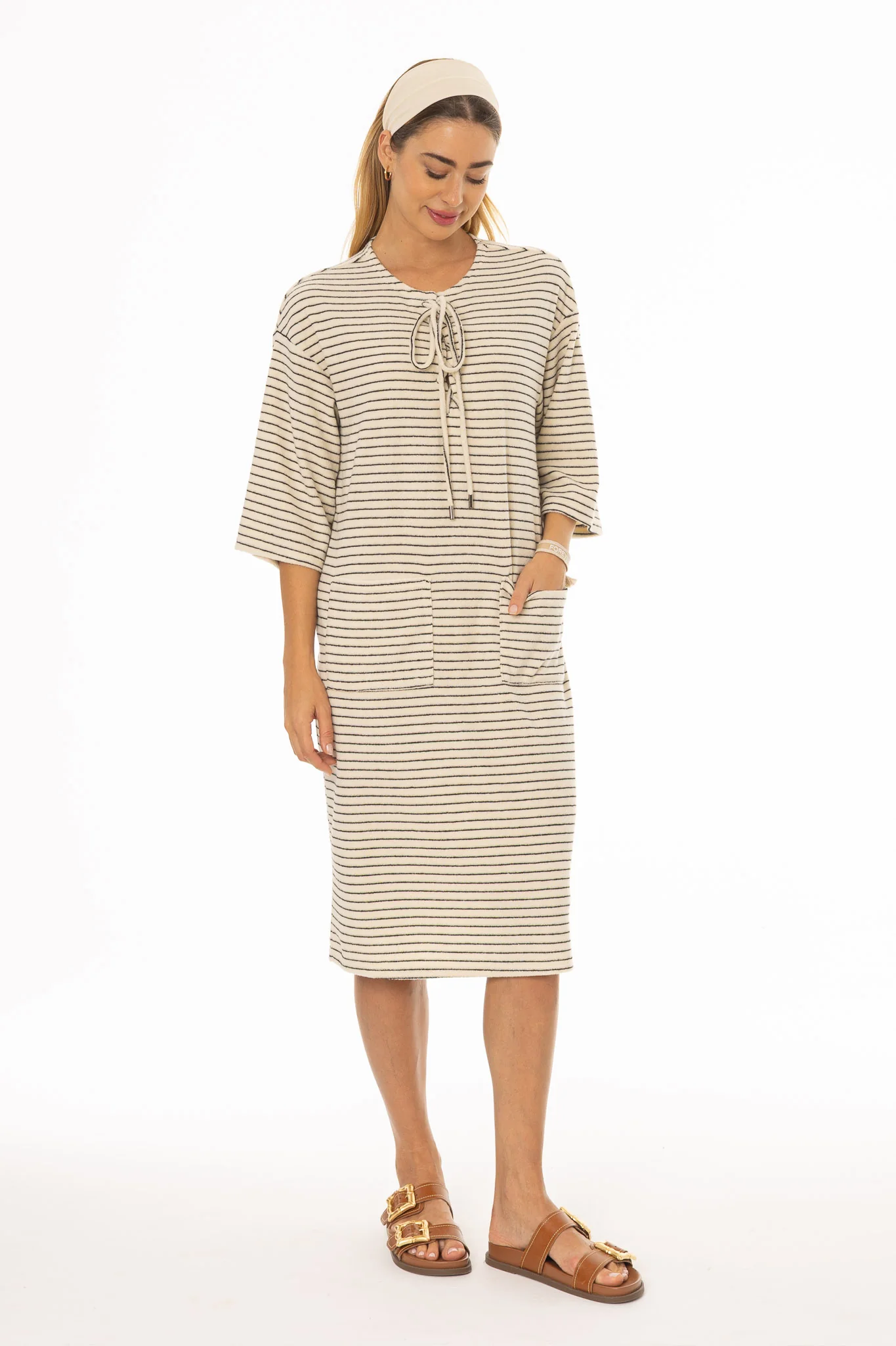 White Striped Terry Dress