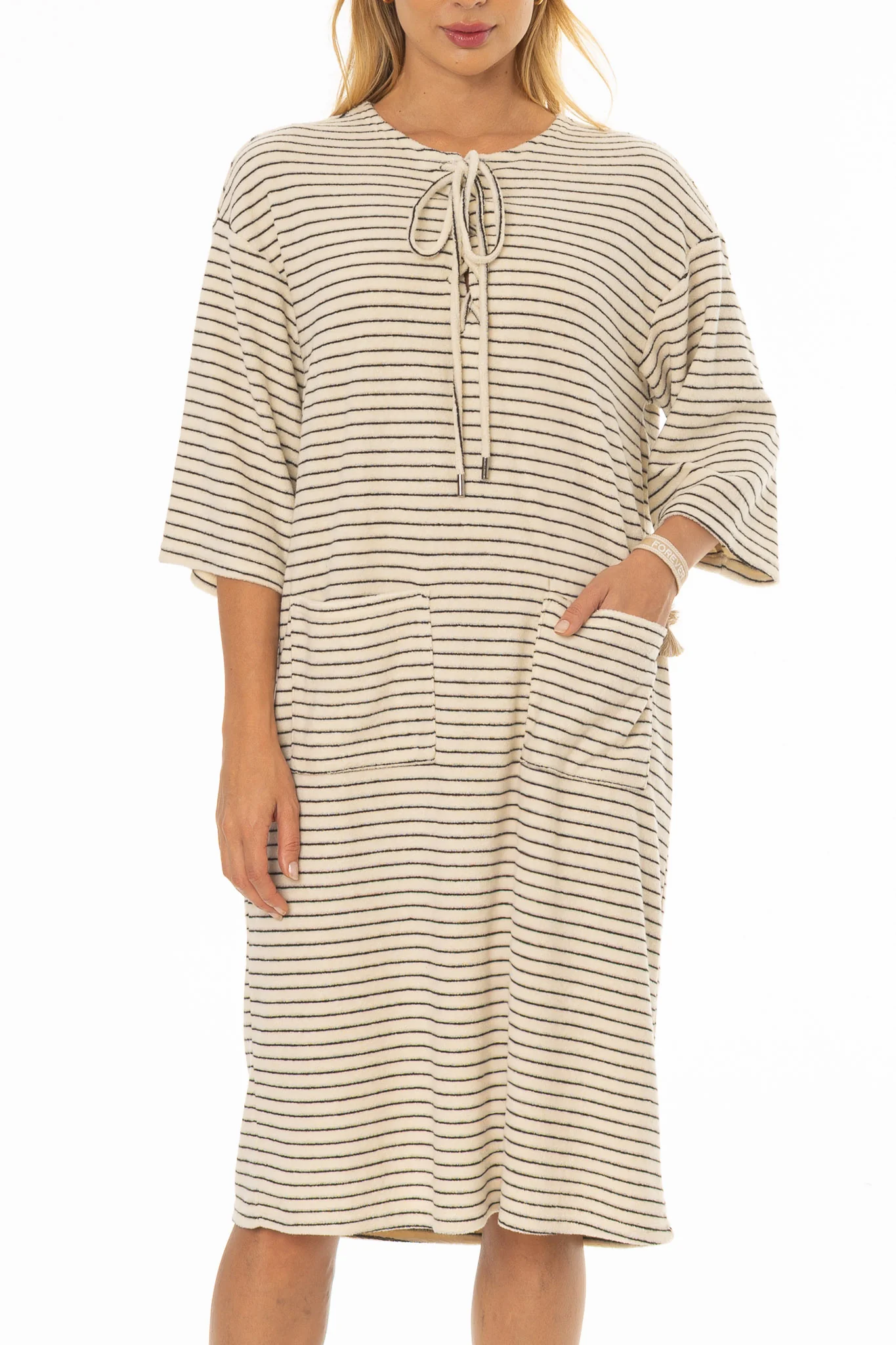 White Striped Terry Dress - Image 4