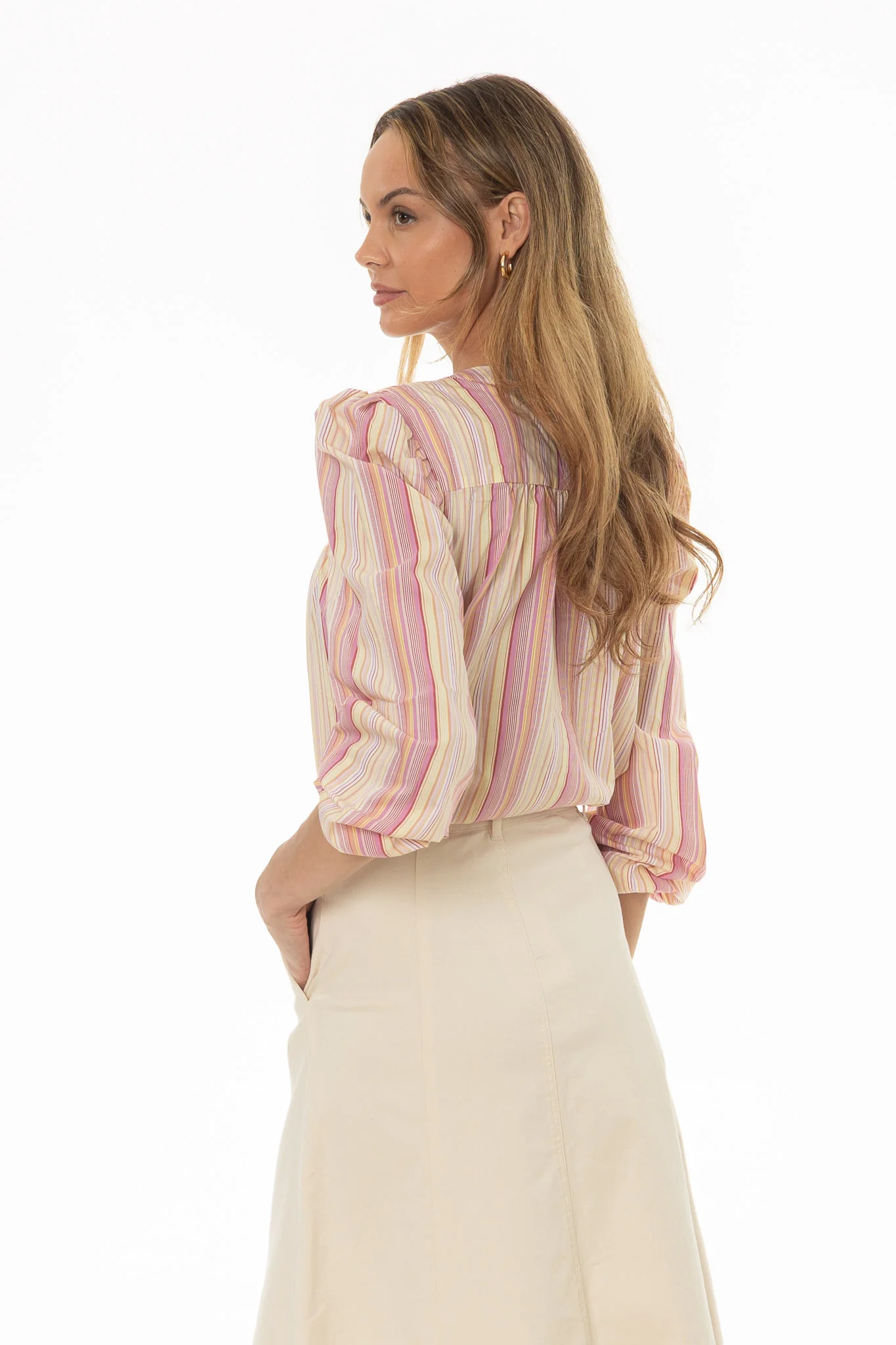 Yellow and Pink Striped Smocked Blouse - Image 4
