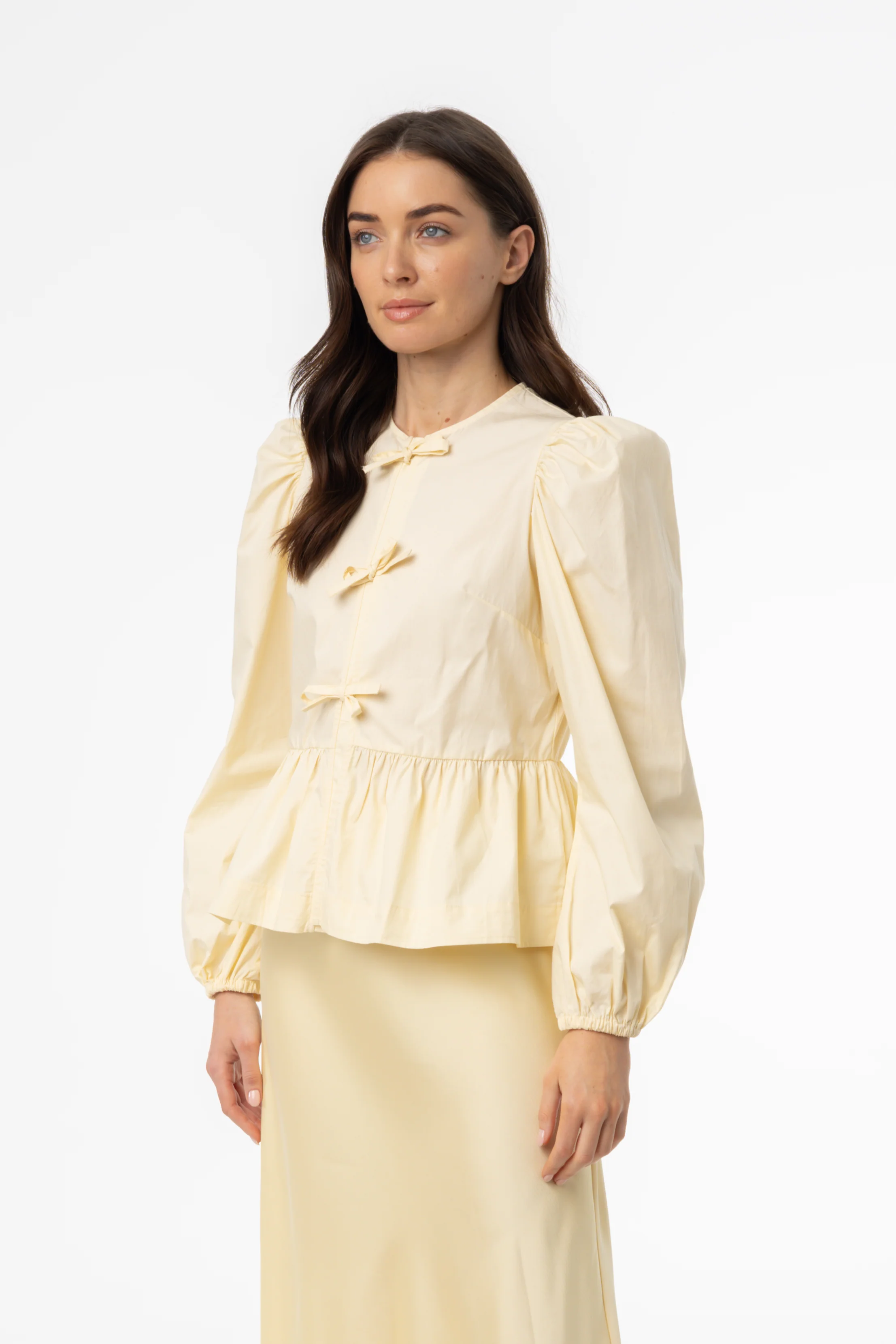 Yellow Cotton Bow Blouse - Image 2