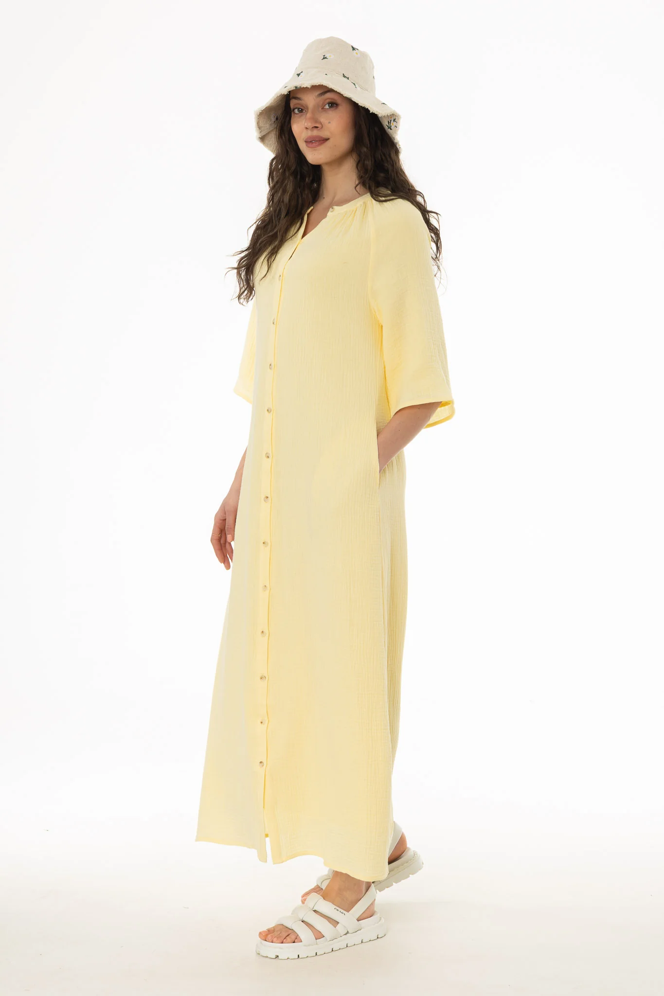 Yellow Gauze Flare Sleeve Maxi Dress - Image 3