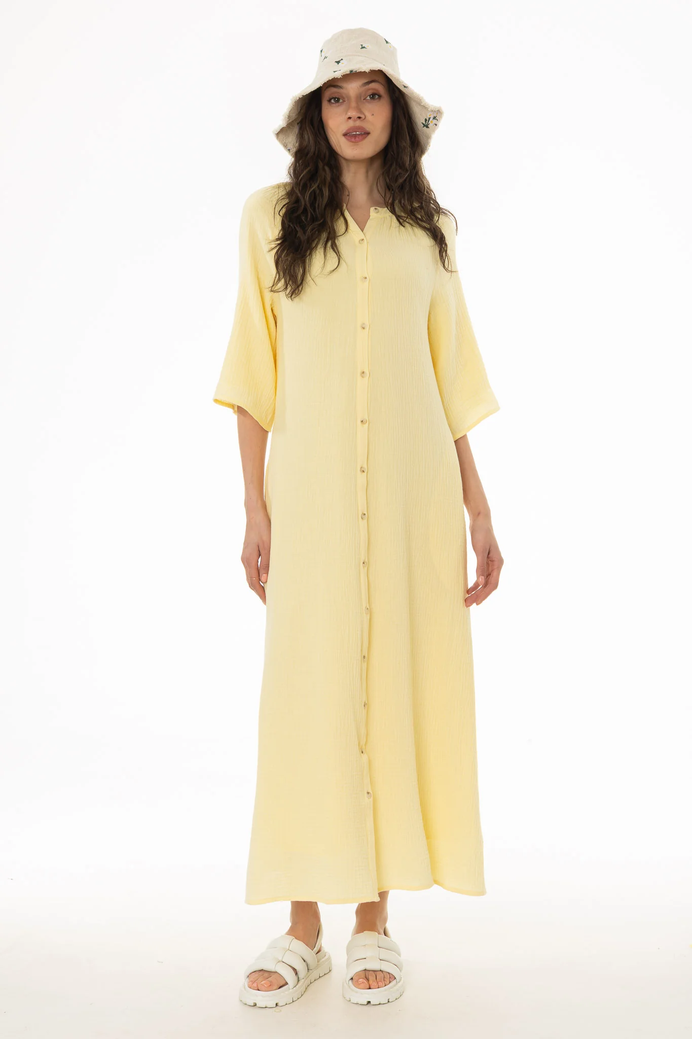Yellow Gauze Flare Sleeve Maxi Dress - Image 5