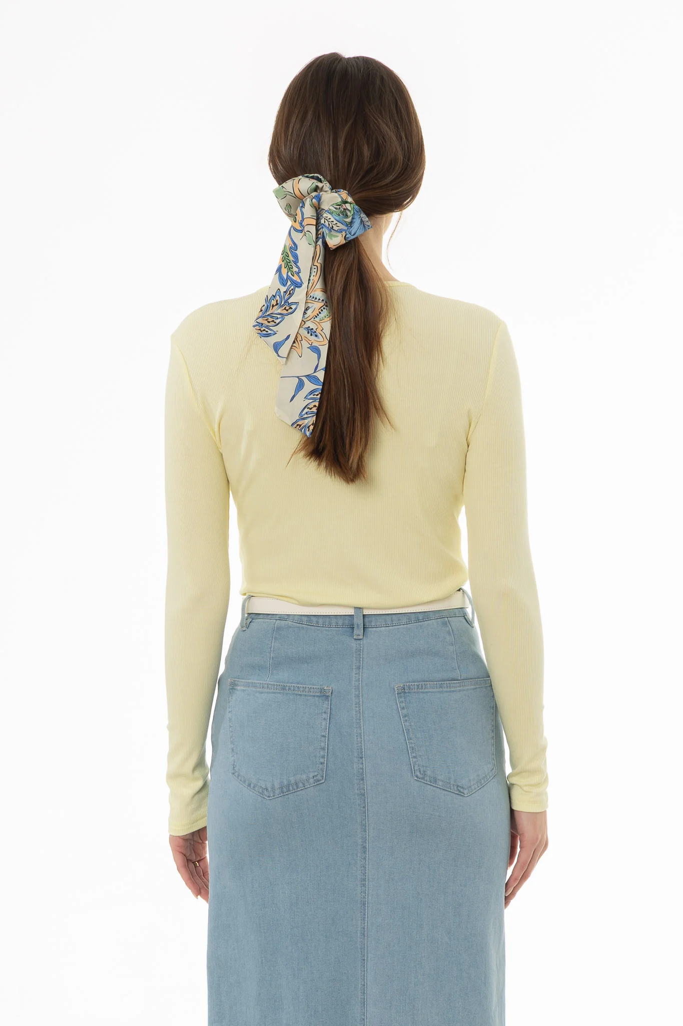 Yellow Ribbed V-Neck Long Sleeve T-Shirt - Image 4