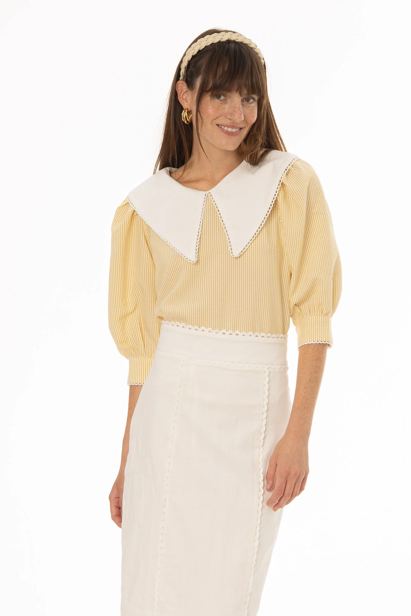 Yellow Striped Seersucker Blouse