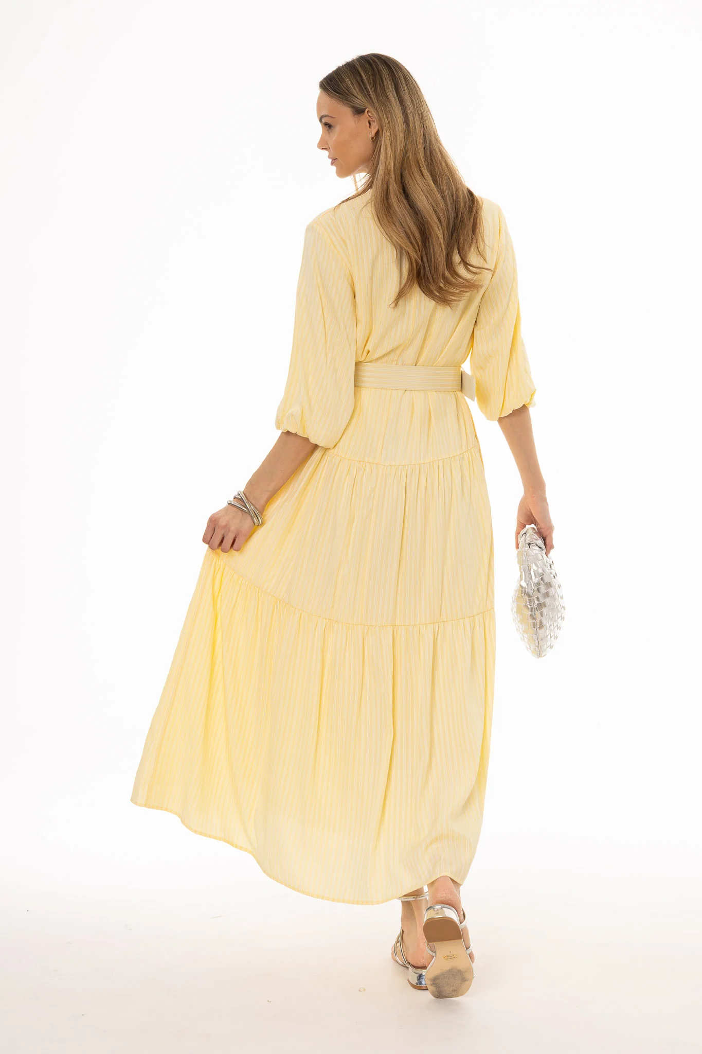 Yellow Striped Tiered Maxi Dress - Image 4